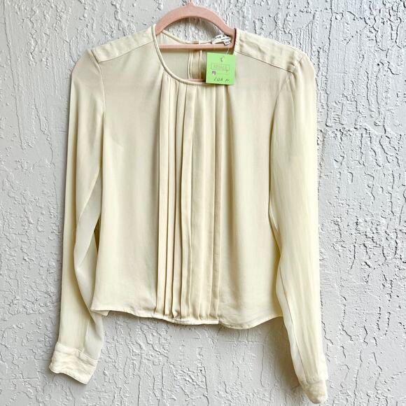 Rag & Bone Long Sleeve Pleated Front Crew Neck Blouse Cream Women's Size XS - Picture 1 of 4